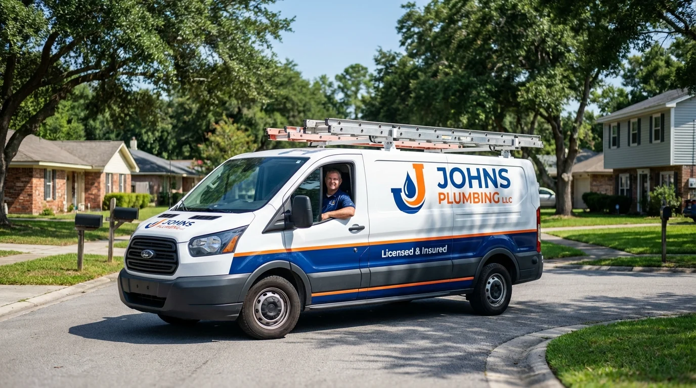 Johns Plumbing LLC service van in Desert Hot Springs, CA