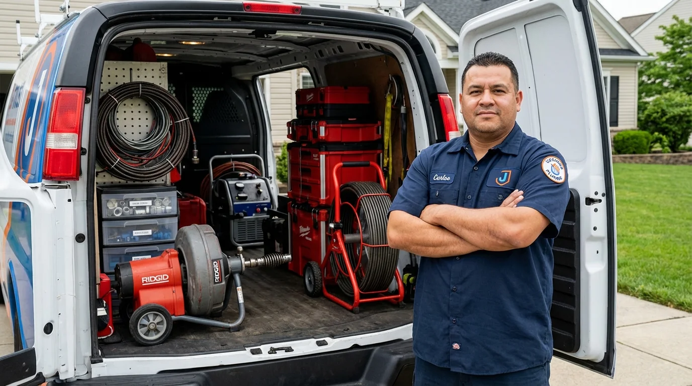 Professional drain cleaning equipment and Johns Plumbing LLC plumber in Desert Hot Springs