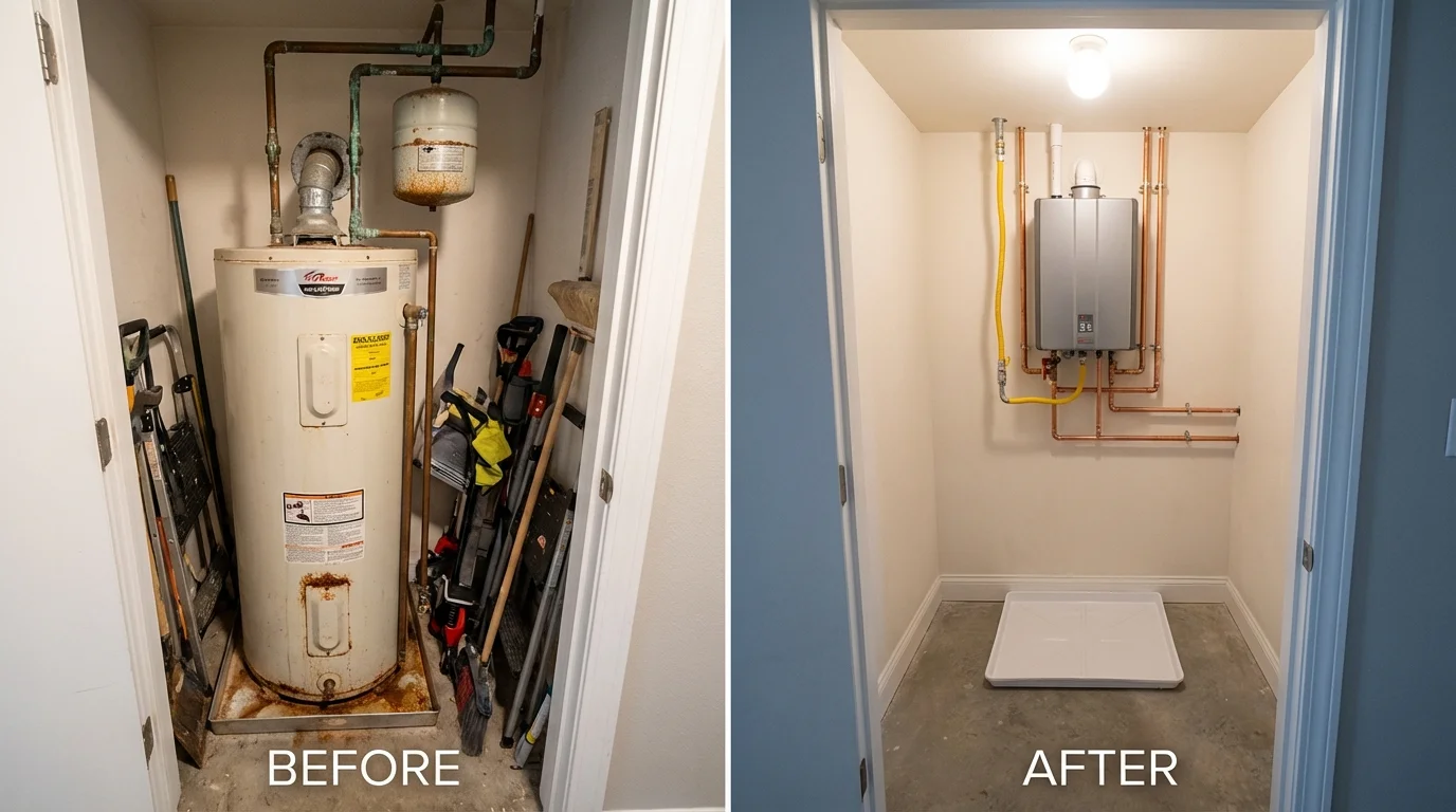 Tank water heater versus wall-mounted tankless unit comparison for Desert Hot Springs, CA homeowners