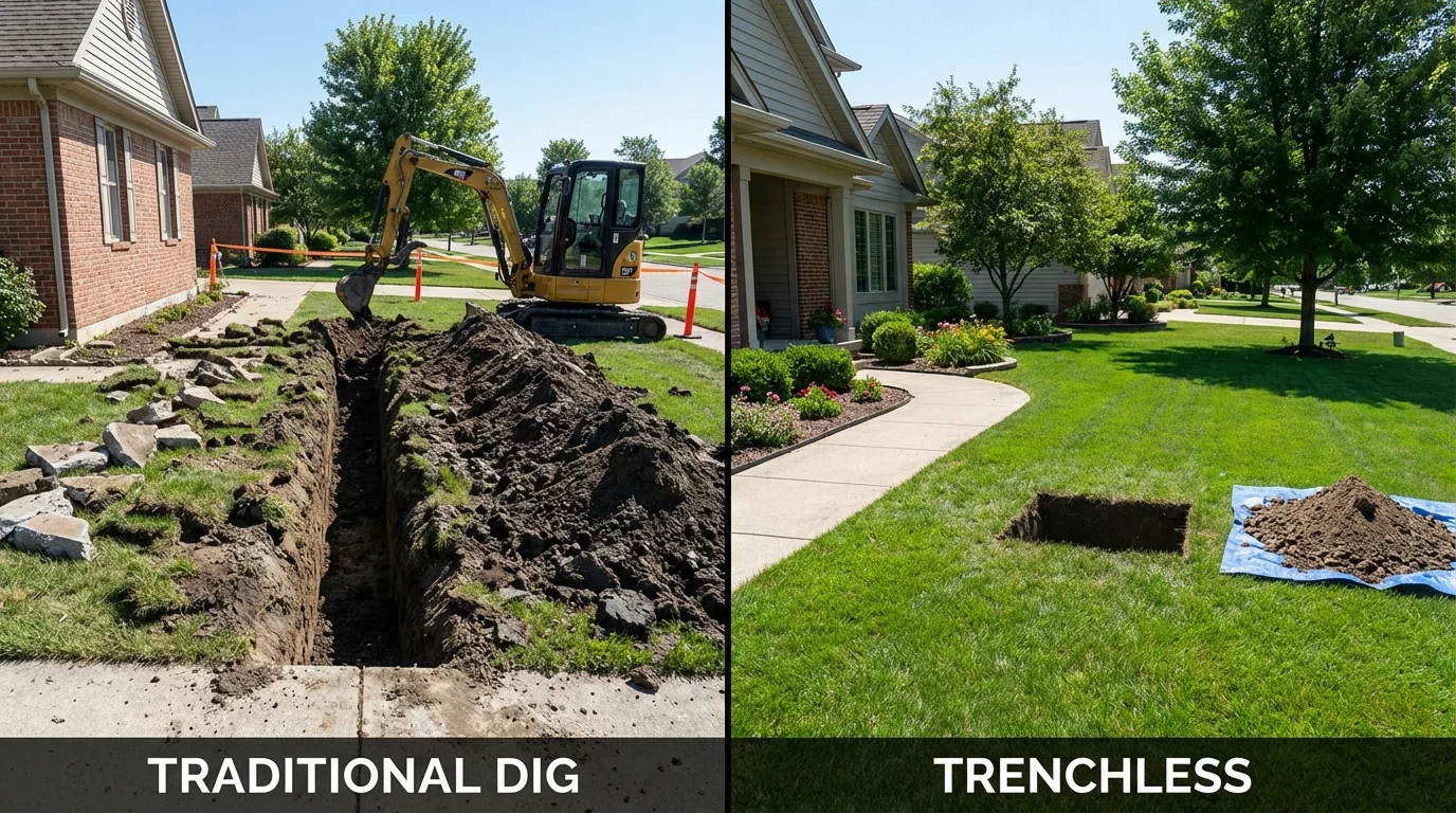 Trenchless sewer repair with minimal yard damage versus traditional excavation in Desert Hot Springs, CA